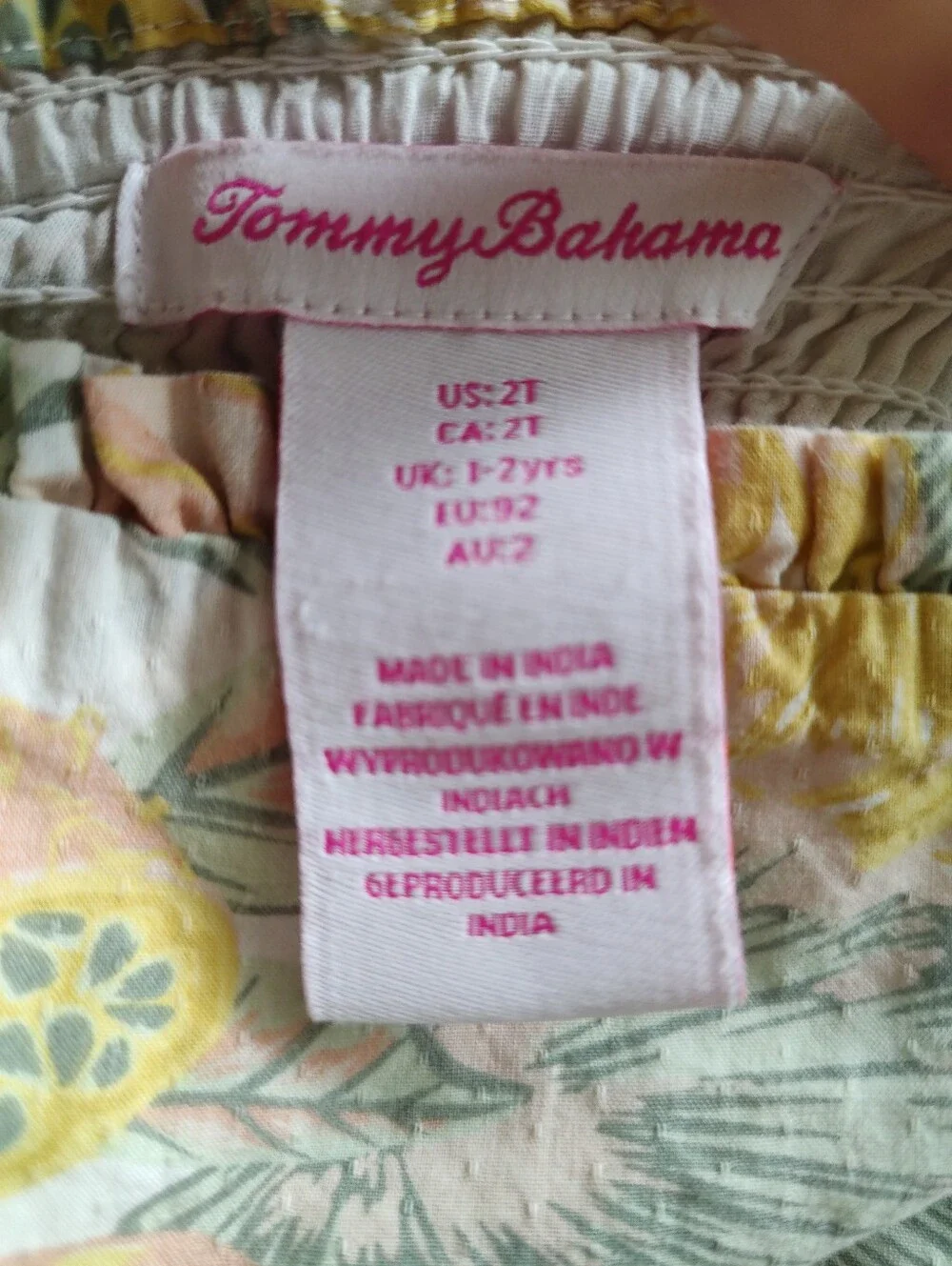 Tommy Bahama Girls Lemon Print Tiered Ruffle Dress in Yellow, Green & Pink